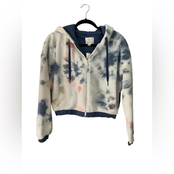 NWT! AE Aerie Offline tie dye Sherpa full zip cropped sweater with hood sz small - Picture 1 of 7